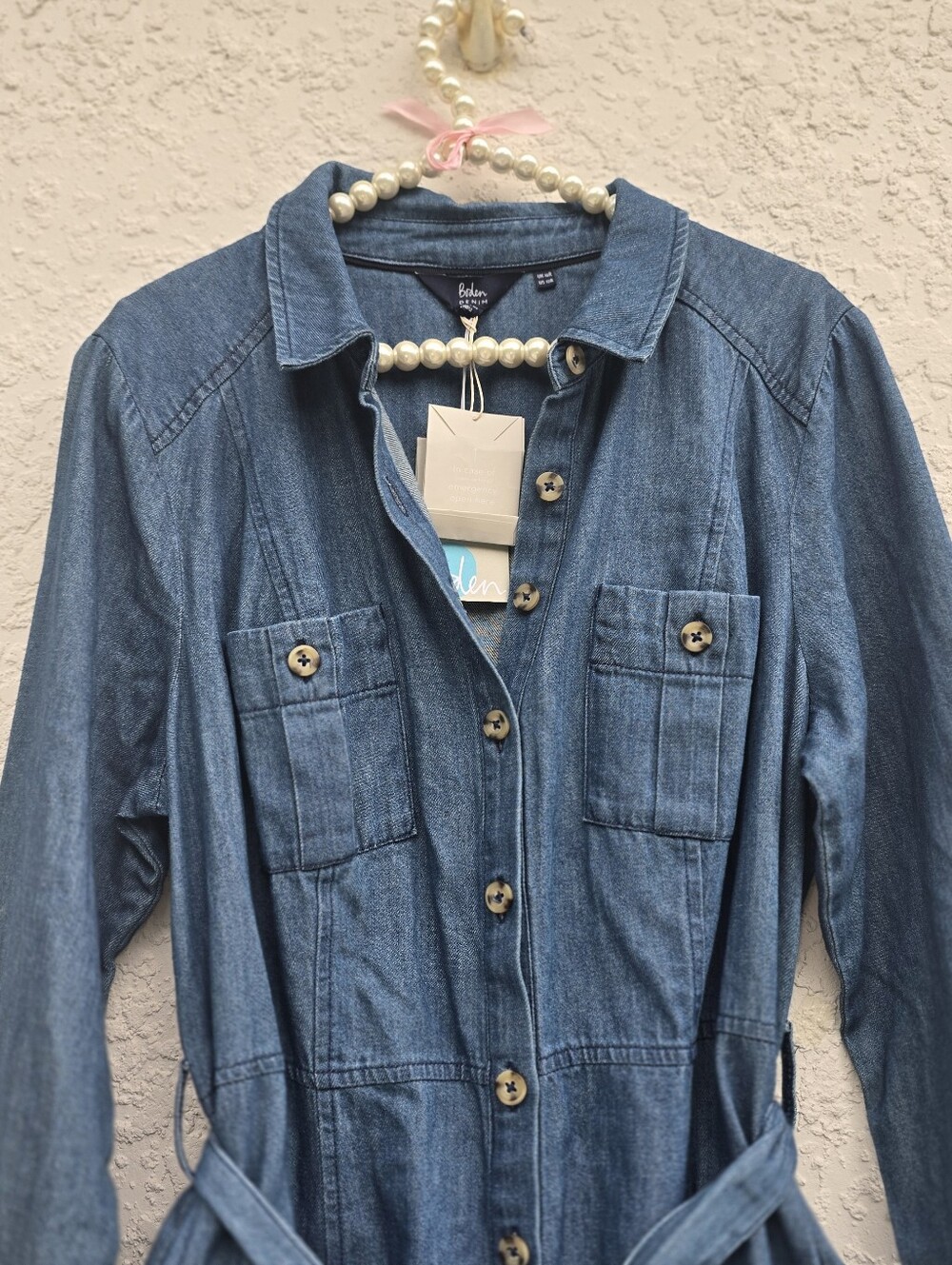 Boden Holly Denim Shirt Dress Medium Wash 100% Cotton Long Sleeve Belted US 12 R - Picture 3 of 8